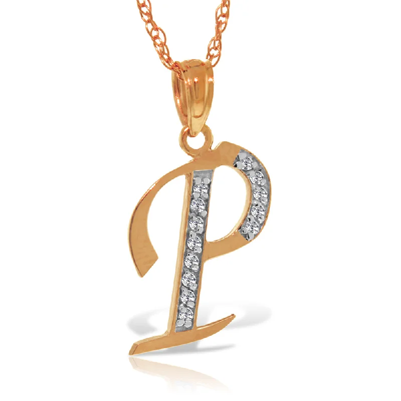 14K Solid Rose Gold Necklace w/ Natural Diamonds Initial 'p' Pendant