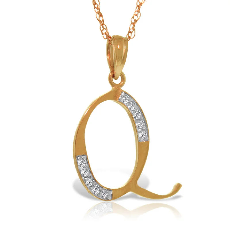 14K Solid Rose Gold Necklace w/ Natural Diamonds Initial 'q' Pendant