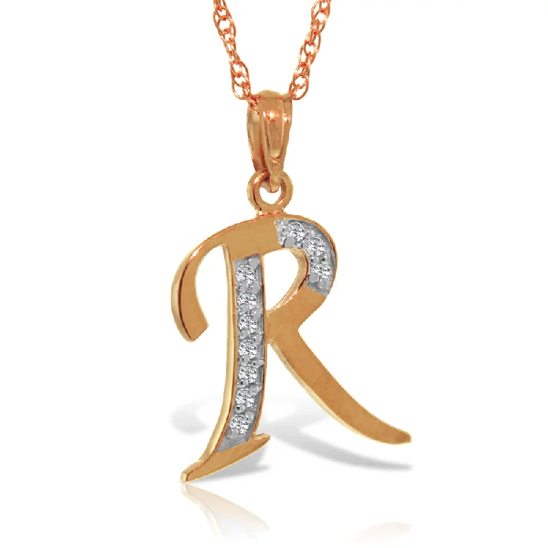 14K Solid Rose Gold Necklace w/ Natural Diamonds Initial 'r' Pendant