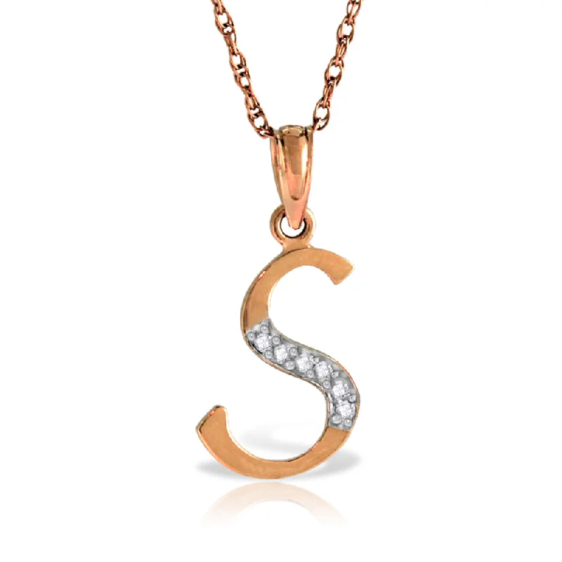 14K Solid Rose Gold Necklace w/ Natural Diamonds Initial 's' Pendant