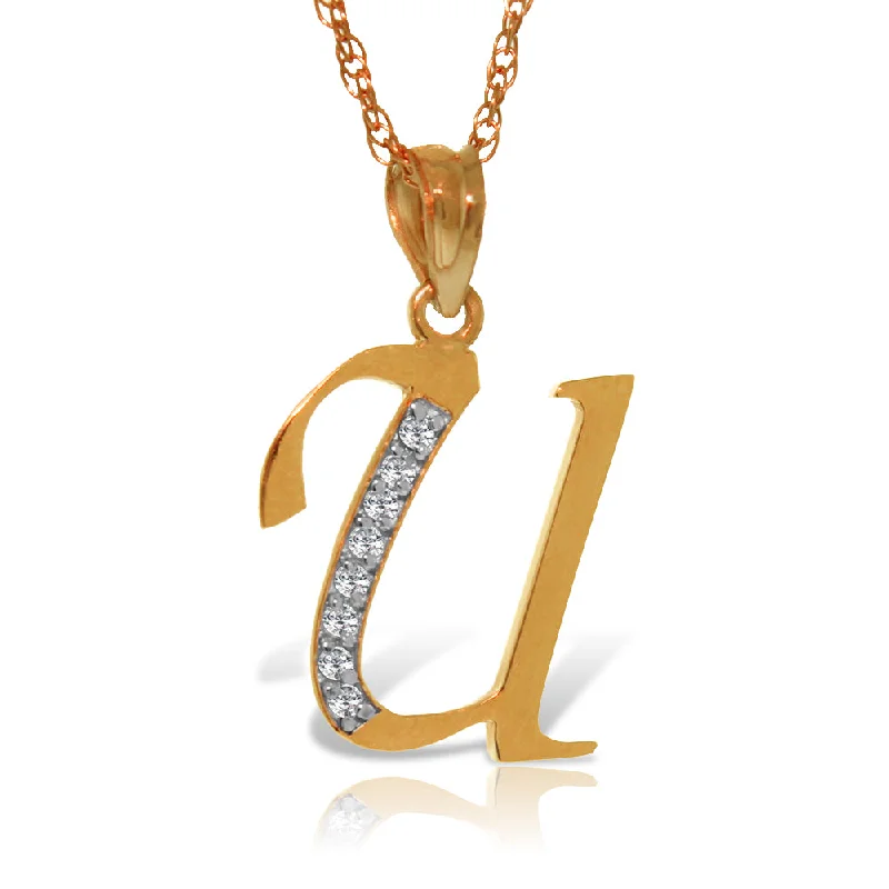 14K Solid Rose Gold Necklace w/ Natural Diamonds Initial 'u' Pendant