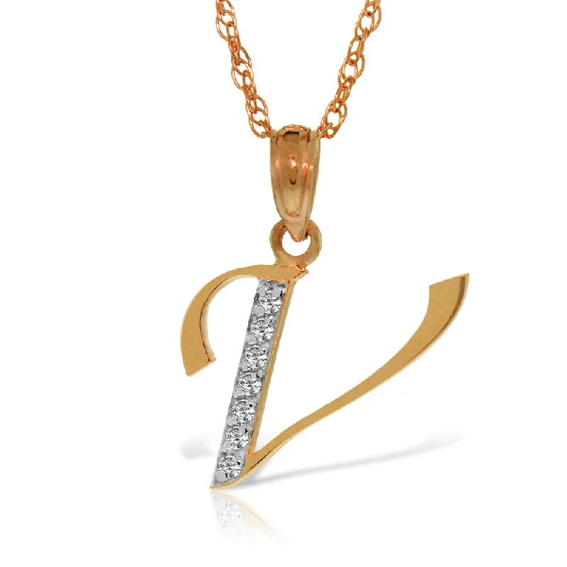 14K Solid Rose Gold Necklace w/ Natural Diamonds Initial 'v' Pendant