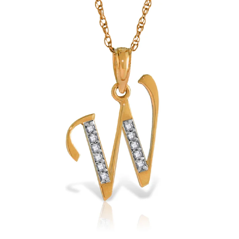 14K Solid Rose Gold Necklace w/ Natural Diamonds Initial 'w' Pendant