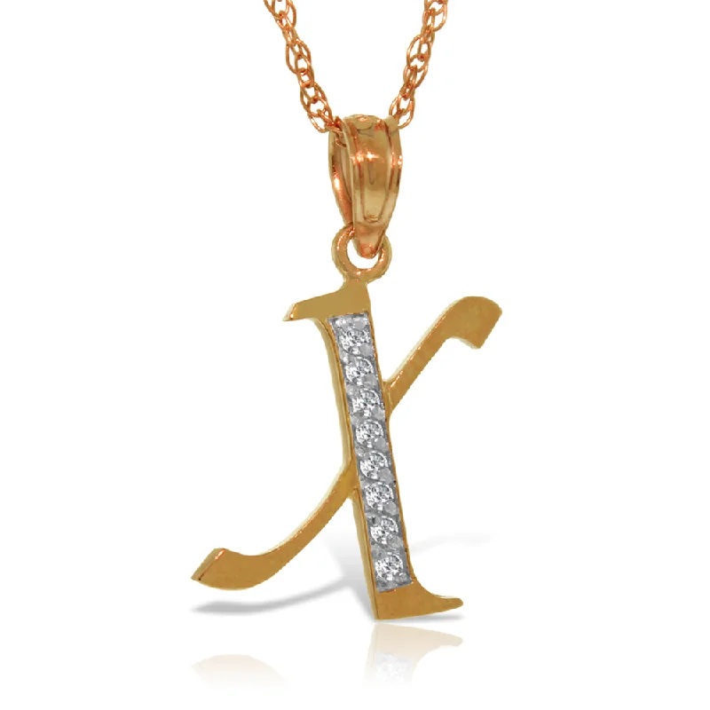 14K Solid Rose Gold Necklace w/ Natural Diamonds Initial 'x' Pendant