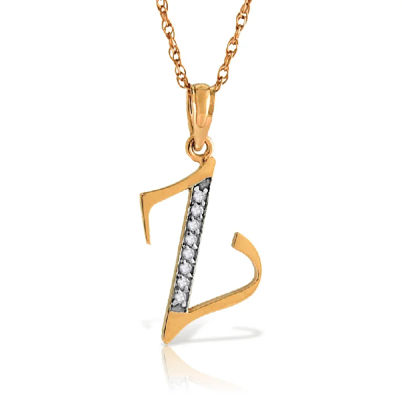 14K Solid Rose Gold Necklace w/ Natural Diamonds Initial 'z' Pendant