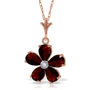 14K Solid Rose Gold Necklace w/ Natural Garnets & Diamond