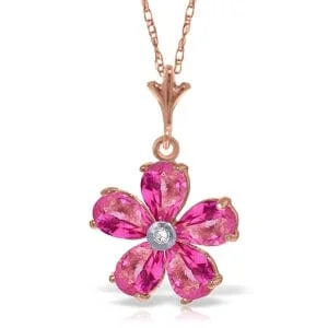 14K Solid Rose Gold Necklace w/ Natural Pink Topaz & Diamond