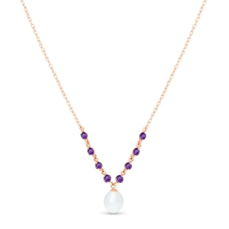 14K Solid Rose Gold Necklace w/ Natural Tanzanites & Pearl