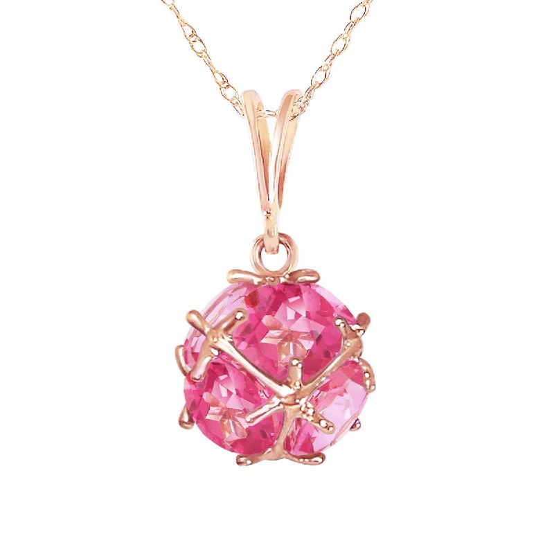 14K Solid Rose Gold Pink Topaz Necklace Gemstone Limited Edition