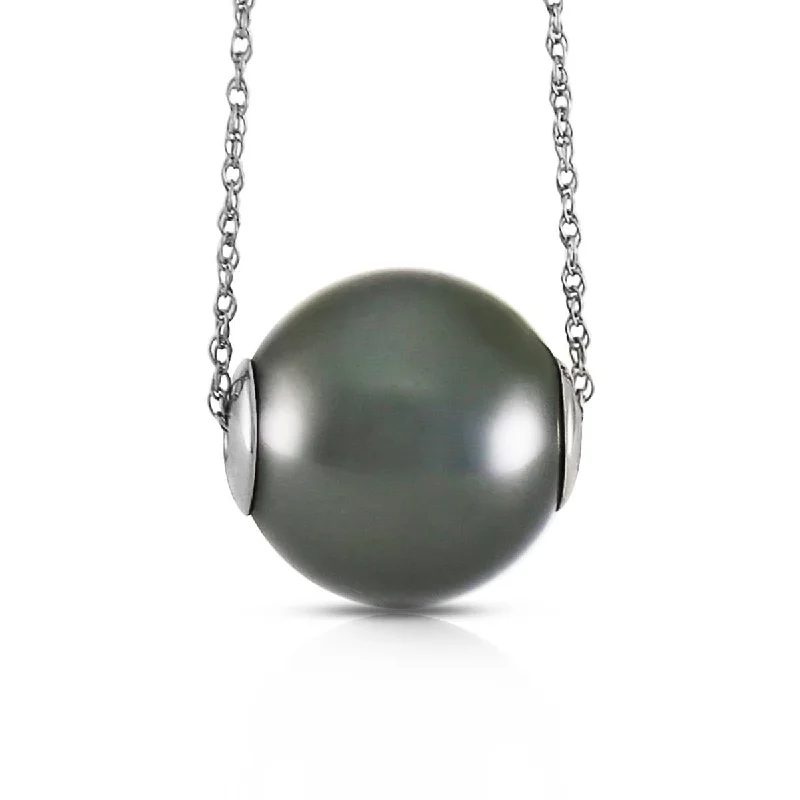 14K Solid White Gold Necklace w/ 16.0 mm Black Shell Pearl