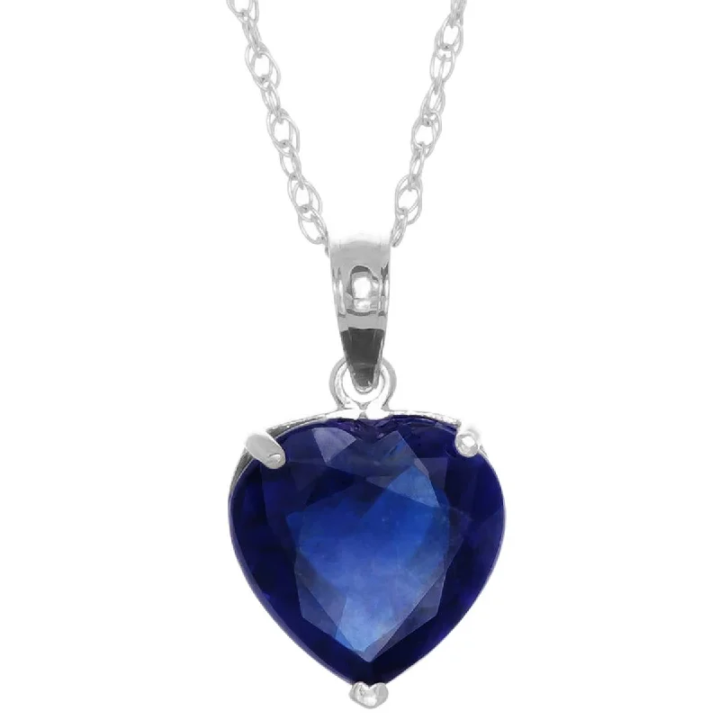 14K Solid White Gold Necklace w/ Natural 10mm Heart Sapphire