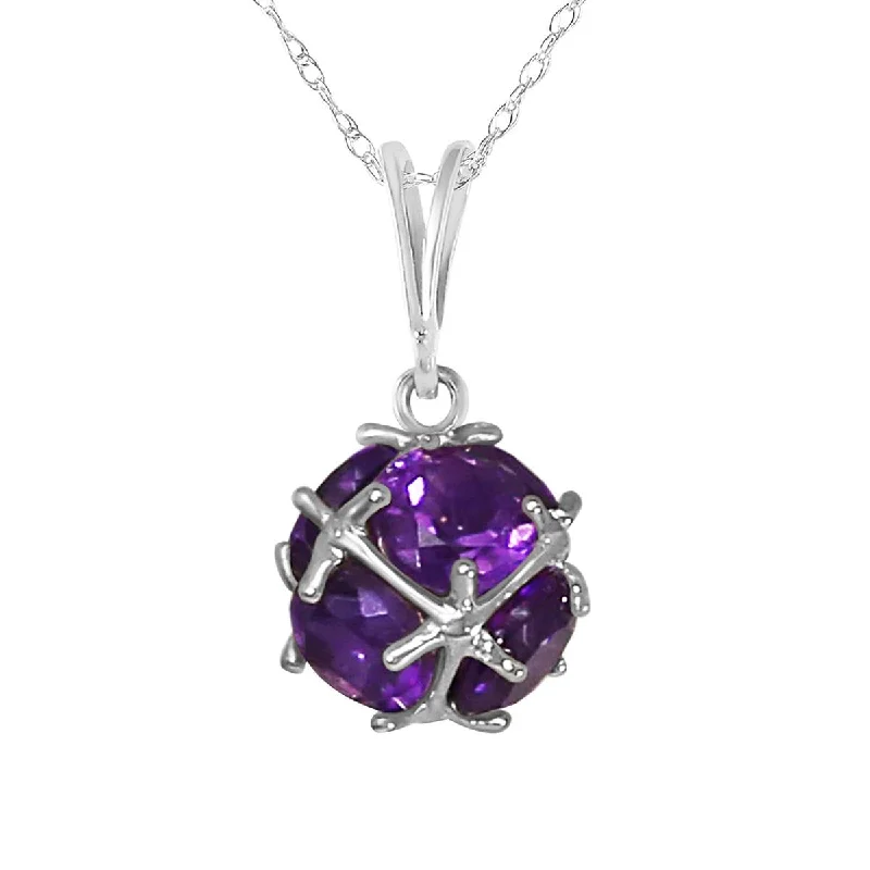 14K Solid White Gold Necklace w/ Natural Amethysts