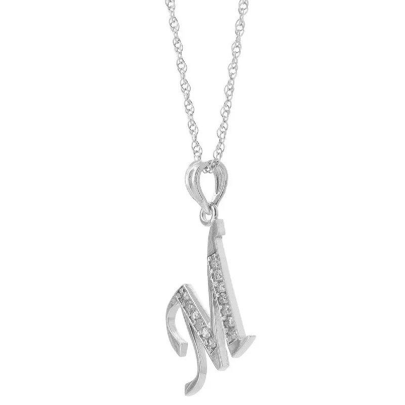 14K Solid White Gold Necklace w/ Natural Diamonds Initial 'm' Pendant