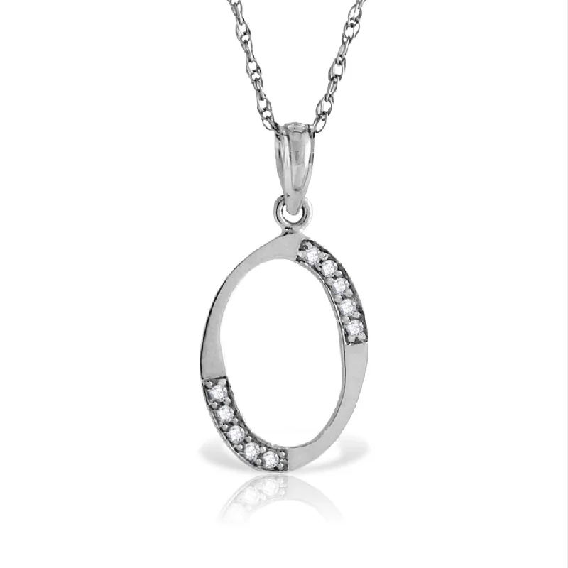 14K Solid White Gold Necklace w/ Natural Diamonds Initial 'o' Pendant