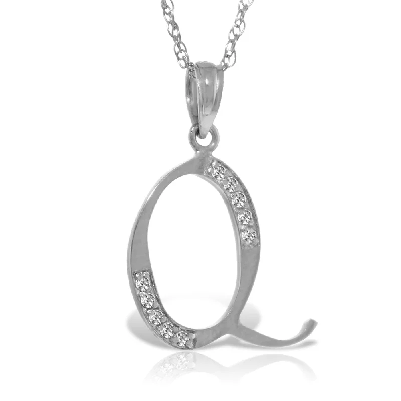 14K Solid White Gold Necklace w/ Natural Diamonds Initial 'q' Pendant