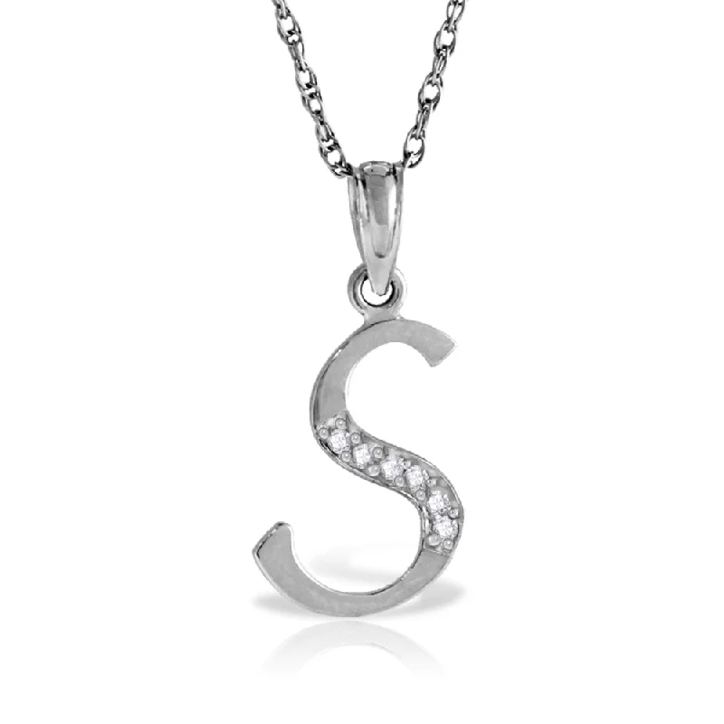 14K Solid White Gold Necklace w/ Natural Diamonds Initial 's' Pendant