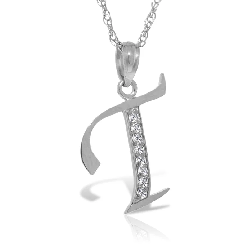 14K Solid White Gold Necklace w/ Natural Diamonds Initial 't' Pendant