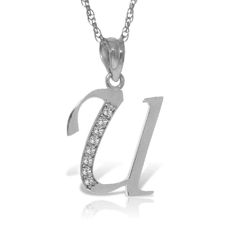 14K Solid White Gold Necklace w/ Natural Diamonds Initial 'u' Pendant