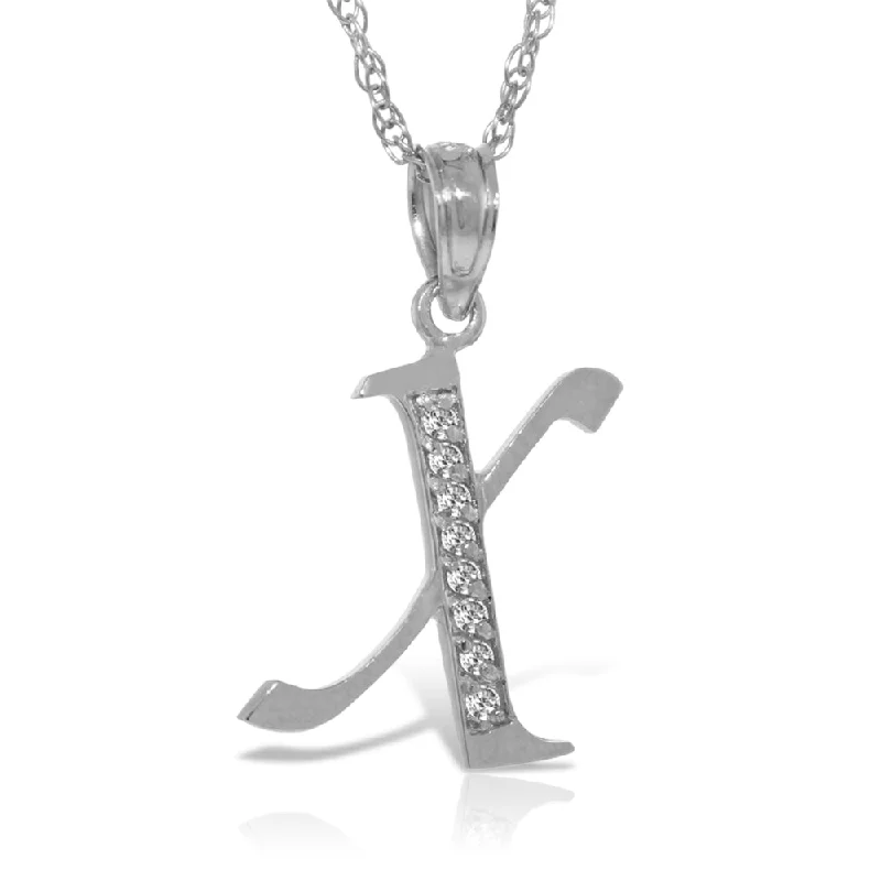 14K Solid White Gold Necklace w/ Natural Diamonds Initial 'x' Pendant