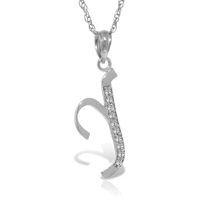 14K Solid White Gold Necklace w/ Natural Diamonds Initial 'y' Pendant