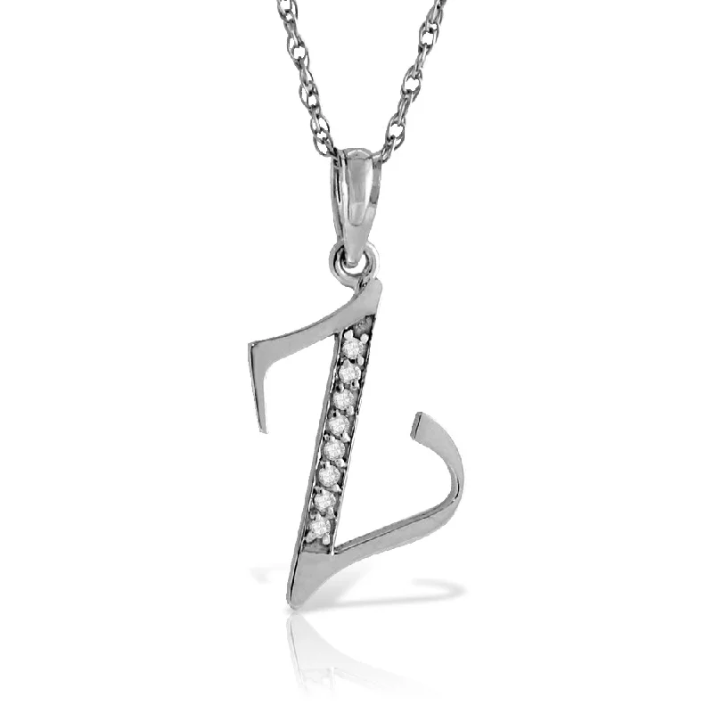 14K Solid White Gold Necklace w/ Natural Diamonds Initial 'z' Pendant