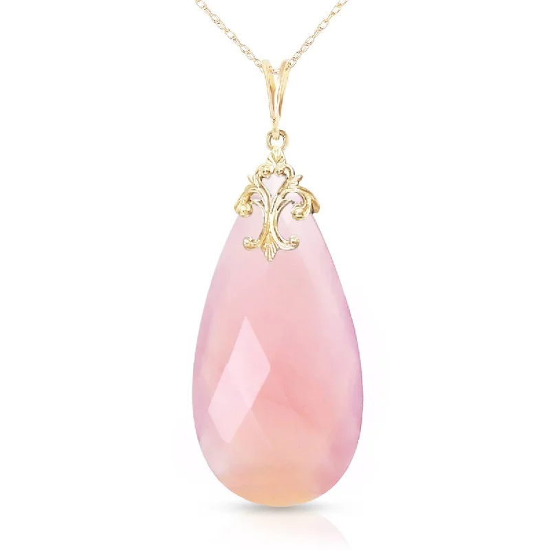 14K Solid Yellow Gold Necklace w/ Briolette 31x16 mm Pink Chalcedony