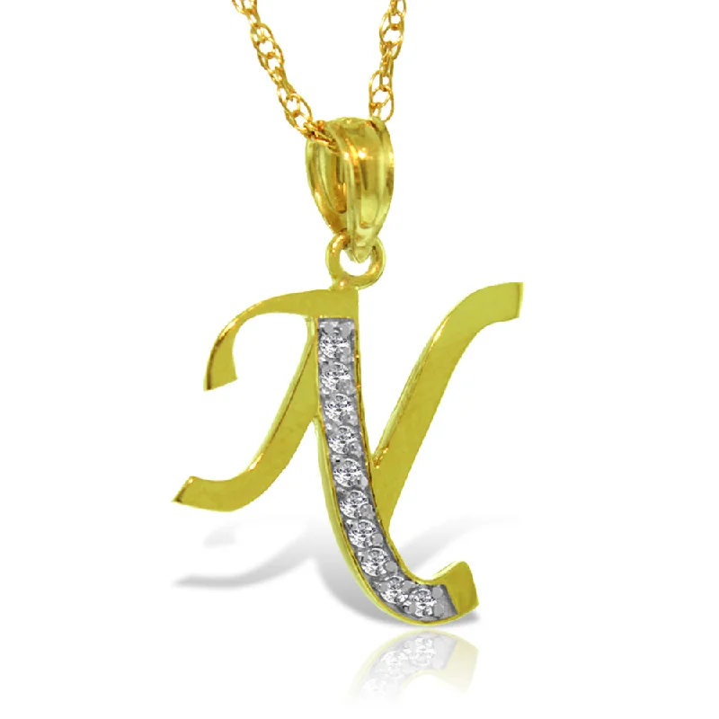 14K Solid Yellow Gold Necklace w/ Natural Diamonds Initial 'n' Pendant