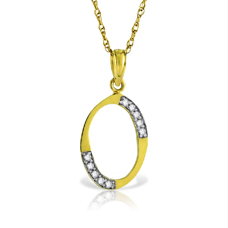 14K Solid Yellow Gold Necklace w/ Natural Diamonds Initial 'o' Pendant