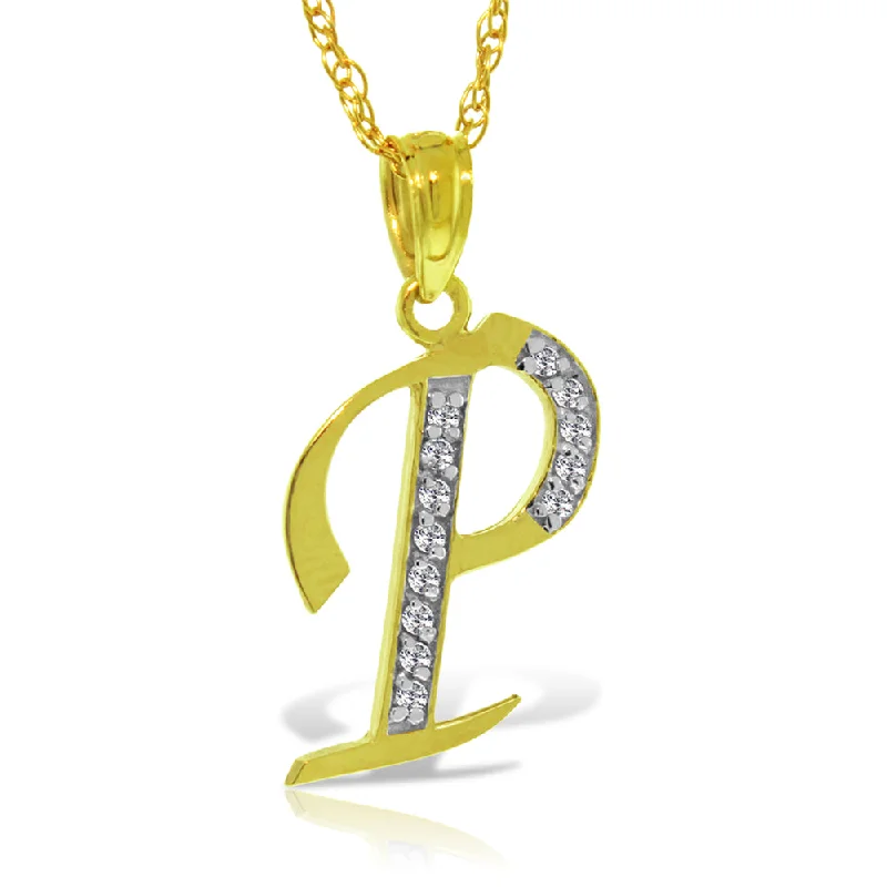 14K Solid Yellow Gold Necklace w/ Natural Diamonds Initial 'p' Pendant