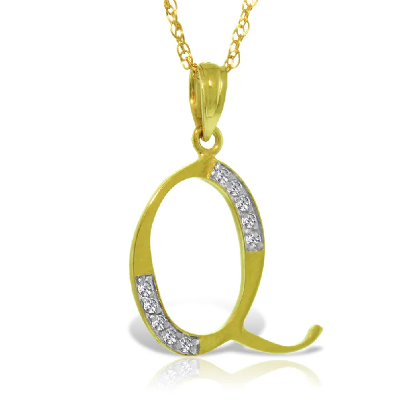 14K Solid Yellow Gold Necklace w/ Natural Diamonds Initial 'q' Pendant