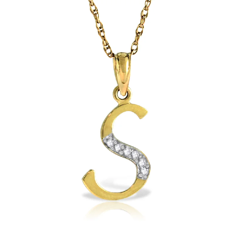 14K Solid Yellow Gold Necklace w/ Natural Diamonds Initial 's' Pendant