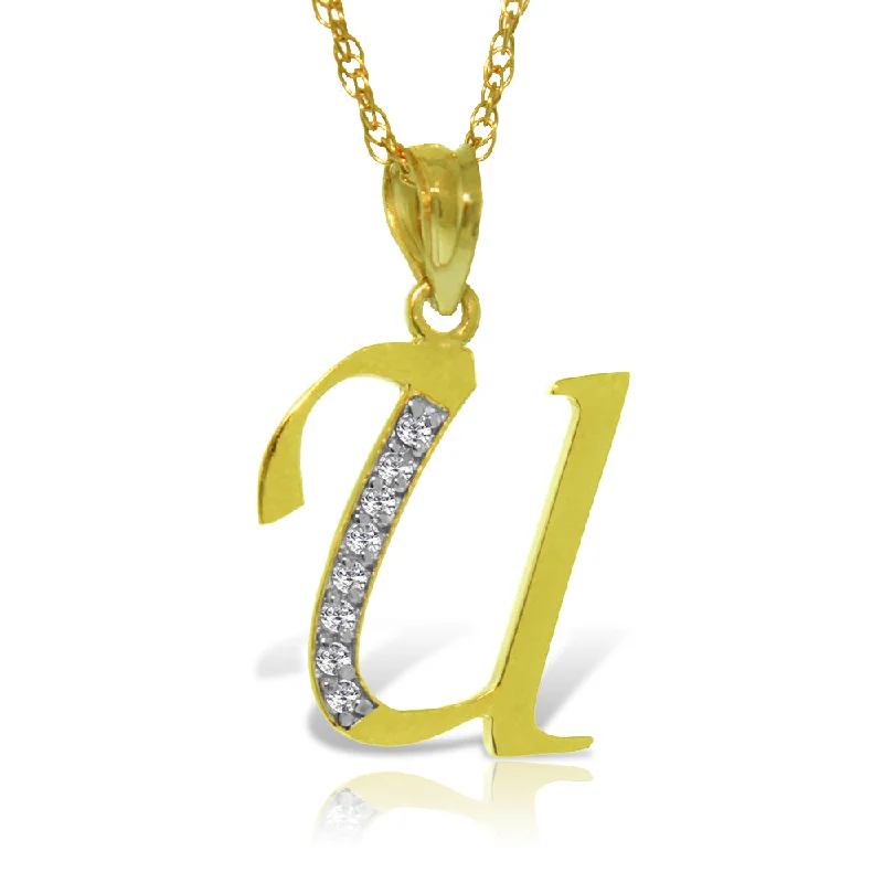 14K Solid Yellow Gold Necklace w/ Natural Diamonds Initial 'u' Pendant