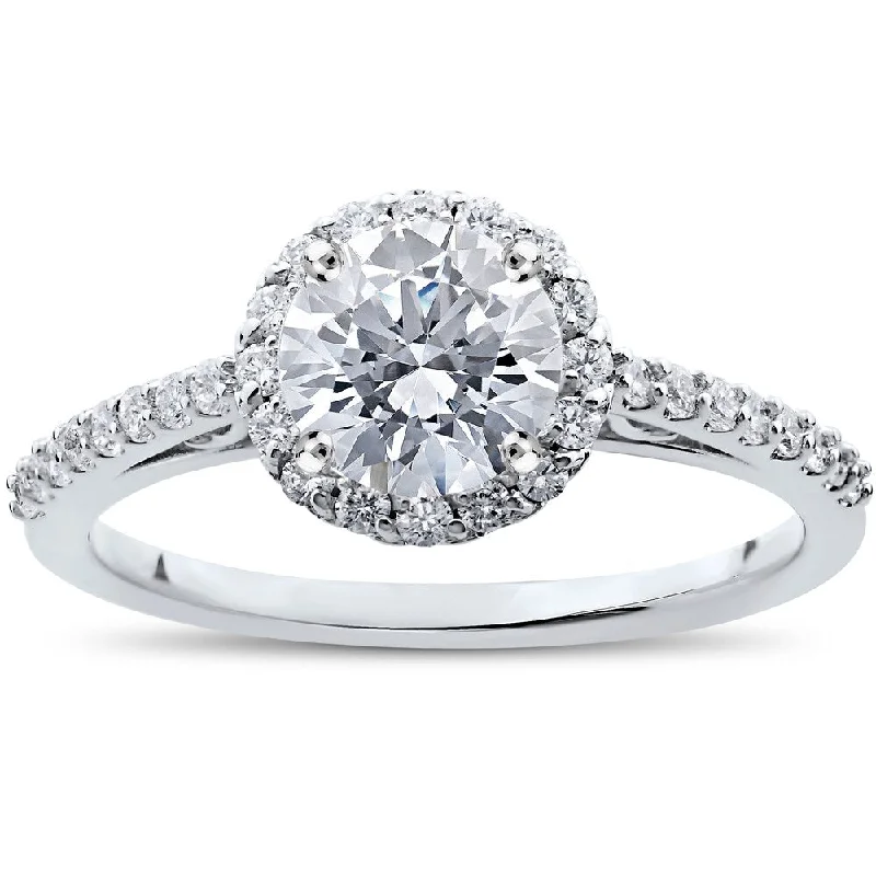 14k White Gold 1 1/16 ct TDW Halo Eco-Friendly Lab Grown Diamond Engagement Ring