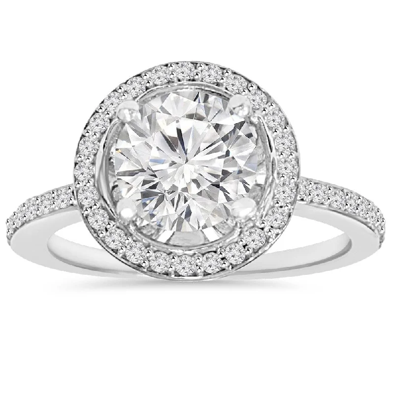 14k White Gold 2 1/ 8 ct TDW Clarity Enhanced Diamond Round Engagement Wedding Ring - White H-I - White H-I