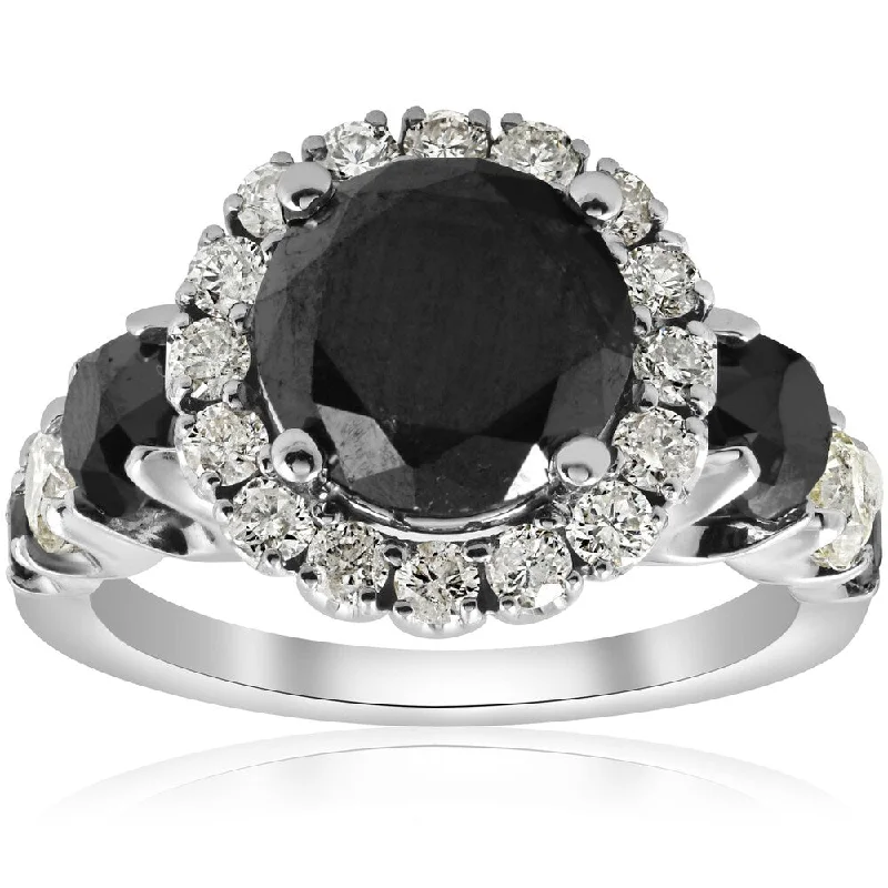 14k White Gold 5 ct TDW Black & White Diamond Halo Engagement Ring (I/J, I1-I2)