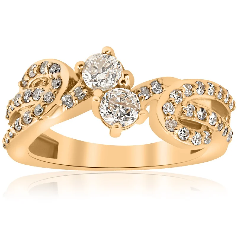 14k Yellow Gold 1 cttw Diamond Two Stone Engagement Ring (I-J, I2-I3) - White