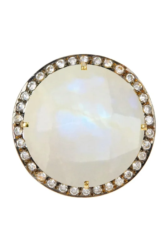 18k Gold Moonstone & Cz Statement Ring