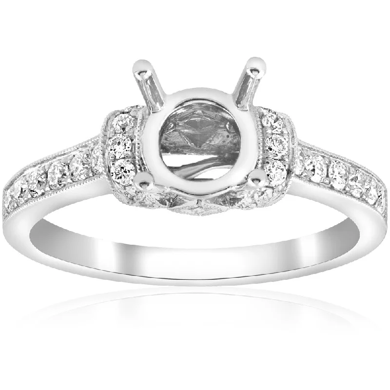 18K White Gold .36 ct TDW Diamond Vintage Single Row Engagement Ring Semi Mount Setting (F-G,VS1-VS2)