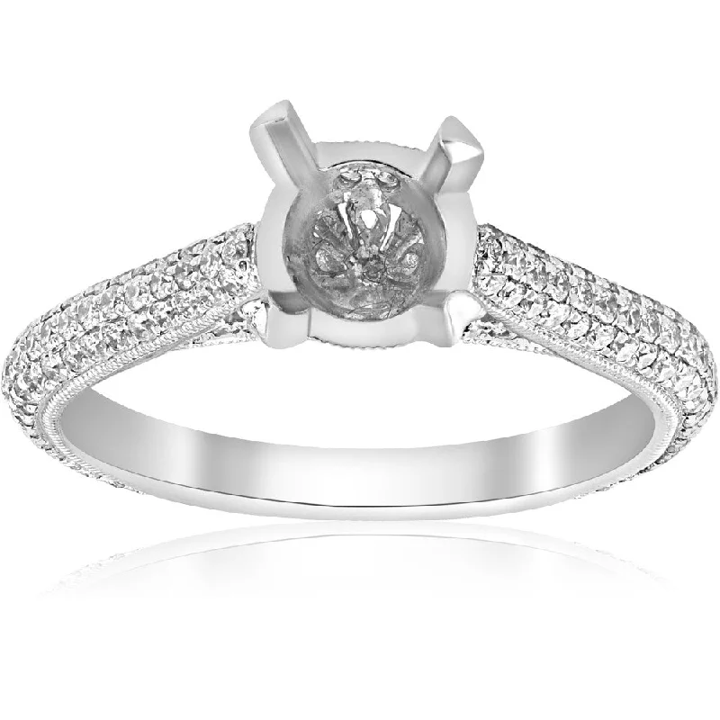 18K White Gold .55 ct TDW Diamond Micropave Engagement Ring Semi Mount Setting (F-G,VVS1-VVS2)