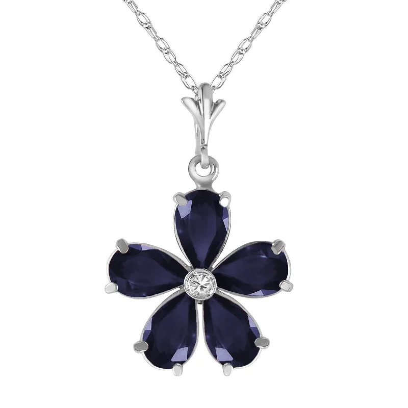 2.22 Carat 14K Solid White Gold Necklace Natural Sapphire Diamond