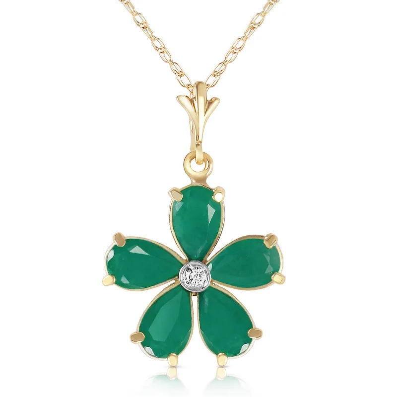 2.22 Carat 14K Solid Yellow Gold Necklace Natural Emerald Diamond