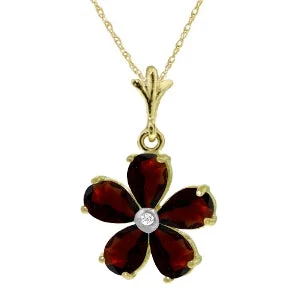 2.22 Carat 14K Solid Yellow Gold Necklace Natural Garnet Diamond