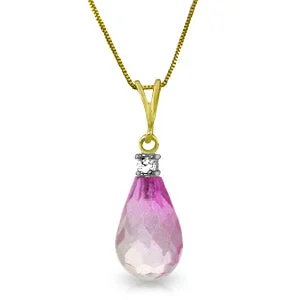 2.3 Carat 14K Solid Yellow Gold Cotton Candy Pink Topaz Diamond Necklace