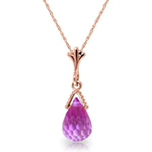 2.5 Carat 14K Solid Rose Gold Necklace Briolette Pink Topaz