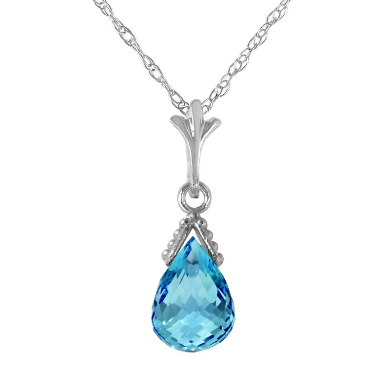 2.5 Carat 14K Solid White Gold Necklace Briolette Blue Topaz