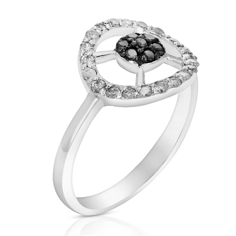 2/5 cttw Black and White Diamond Circle Ring .925 Sterling Silver Rhodium