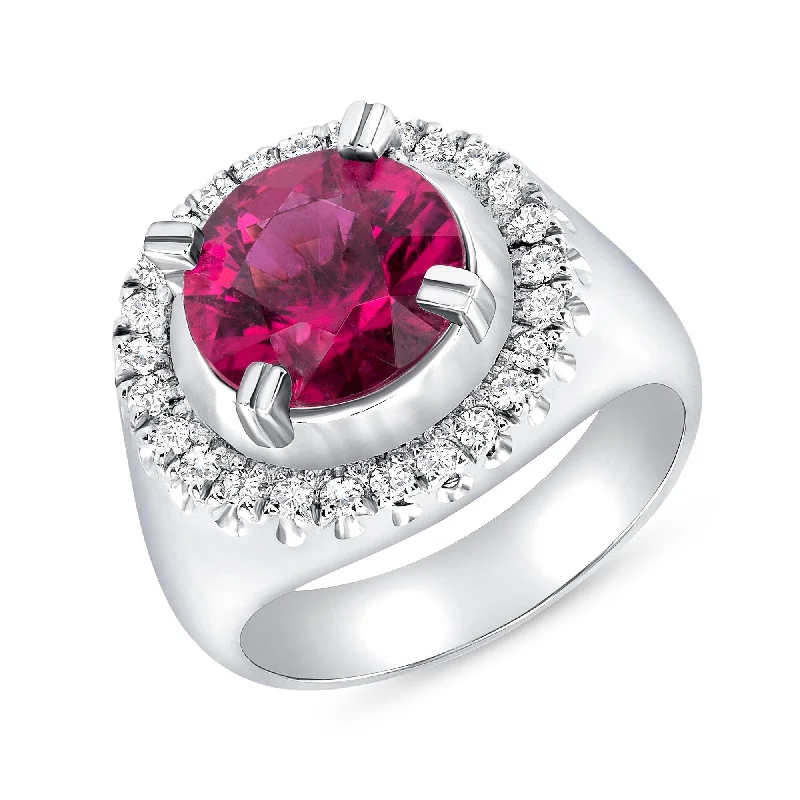 2.72 ct Rubelite and Diamond Ring in 14k White Gold