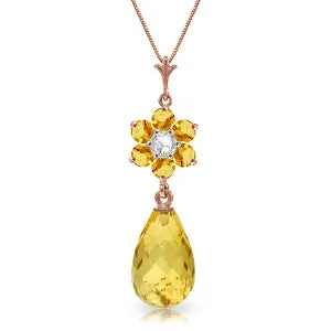 2.78 Carat 14K Solid Rose Gold Necklace Natural Citrine Diamond