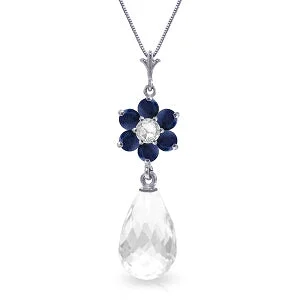 2.78 Carat 14K Solid White Gold Necklace Sapphire, White Topaz Diamond