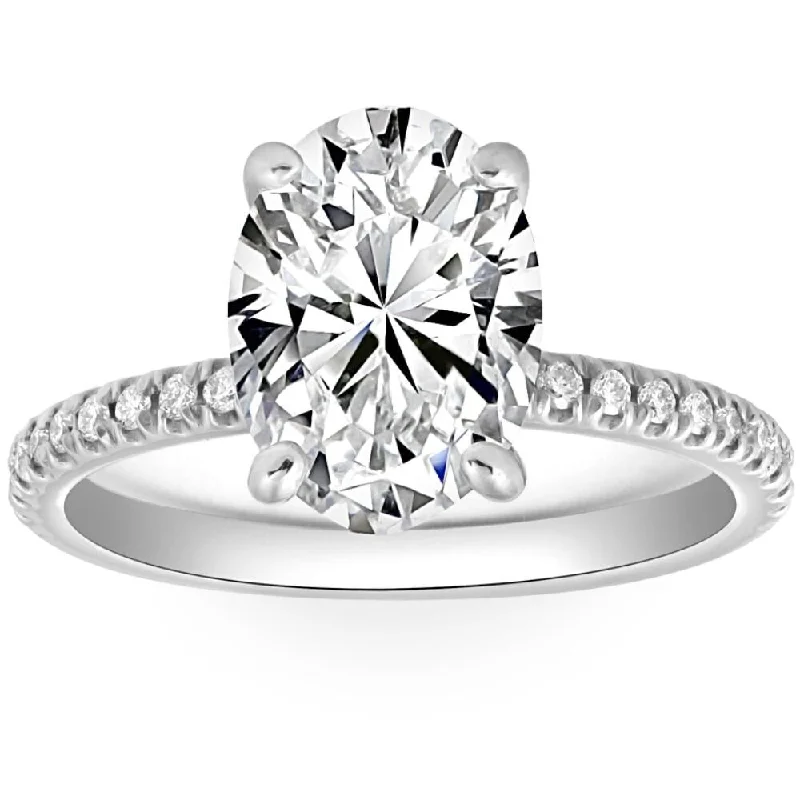 3 1/2Ct Oval Diamond Engagement Accent Ring 14k White Gold Lab Grown